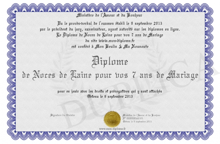diplome 7 ans de mariage